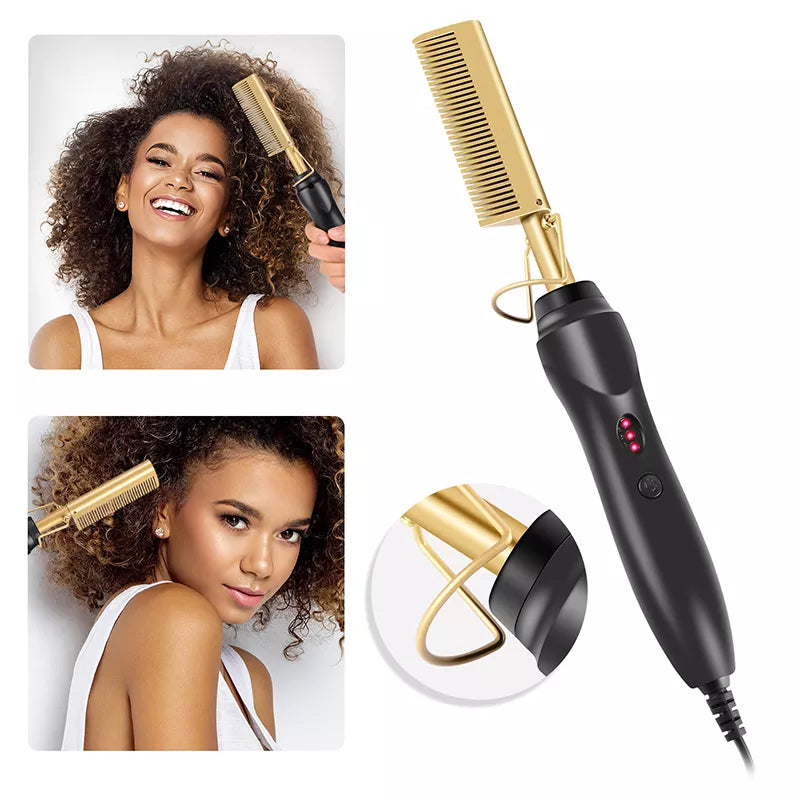 2 in 1 Electric Hot Heating Comb Hair Straightener Curler Wet Dry Hair Iron Straightening Brush Hair Styling Tool - Lambert One Stop Store