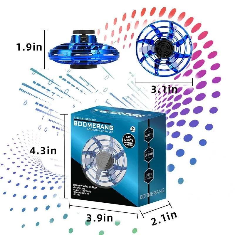 Mini Flying Spinner Luminous UFO Drone Hand Operated Flyorb Fly Fidget Toys Children Kids Adult Christmas Birthday Gift