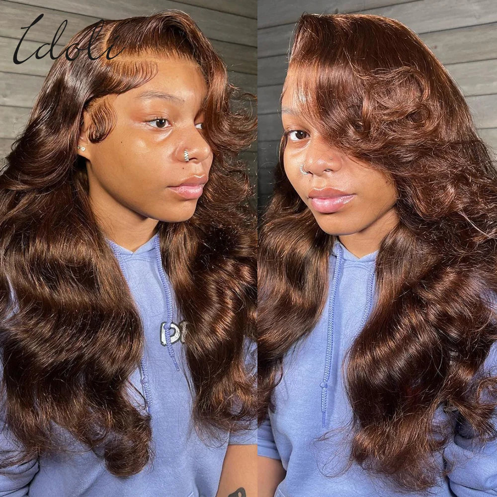 13x6 Chocolate Brown Body Wave Lace Front Wig HD Transparent Lace Frontal Wig Human Hair Preplucked Colored Human Hair Wigs 180% - Lambert One Stop Store