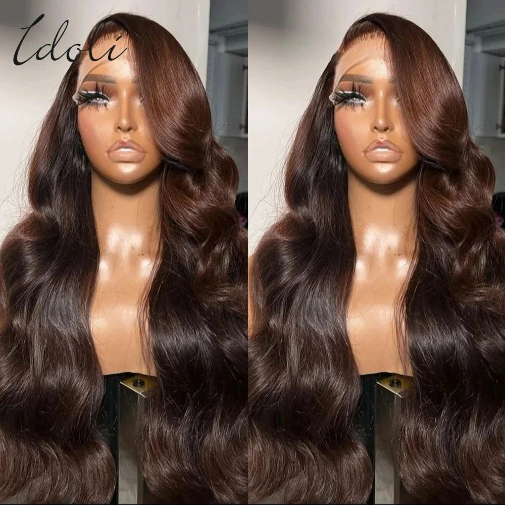 13x6 Chocolate Brown Body Wave Lace Front Wig HD Transparent Lace Frontal Wig Human Hair Preplucked Colored Human Hair Wigs 180% - Lambert One Stop Store